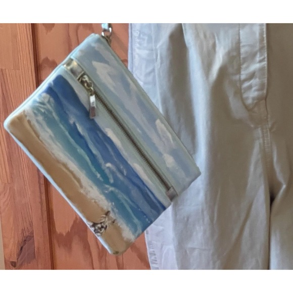 White House Black Market Handbags - White House Black‎ Market Hand Painted Yorkie Beach Scene Wristlet Wallet